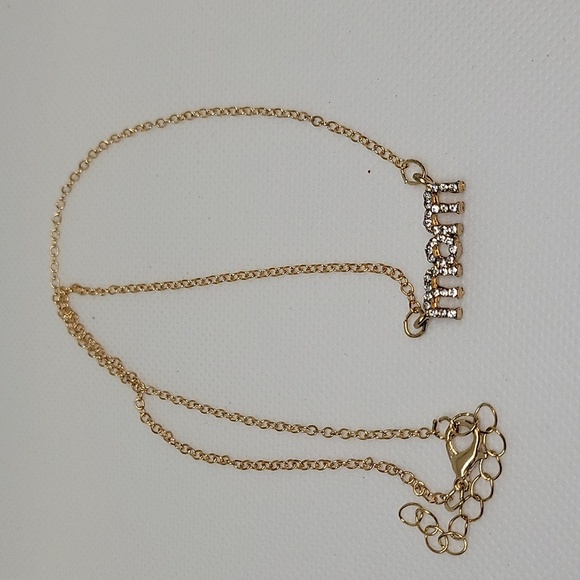 MOM Rhinestone Gold Tone 18" + 2" Extension Necklace - Picture 1 of 3